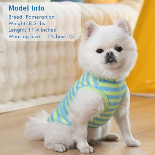 KYEESE 2Pack Dog Shirt, Soft Striped Dogs T Shirts, Lightweight Doggie Tank Top Cat Clothes, Sleeveless Dog Shirt for Small Dogs, Stretchy Pet Vest, Blue, Small - color: 06# 2Pack (Blue+Striped), size: Small (4-7lbs)