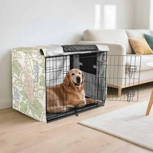 Pink Blue Floral William Morris Pattern Dog Crates Covers Puppy Kennel Cover Dog Crate Curtains - size: youth large / 11-13