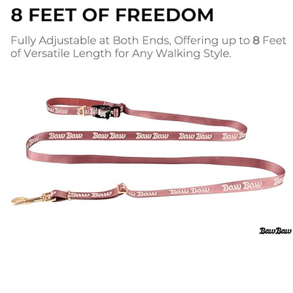 BawBaw Dog Leash – 8ft Adjustable Hands-Free, German Fidlock Magnetic Buckle, 3-Way Use (Hand-Held, Crossbody, Waist), V-Ring for Accessories, Walking & Running (Ash Rose) - color: Ash Rose