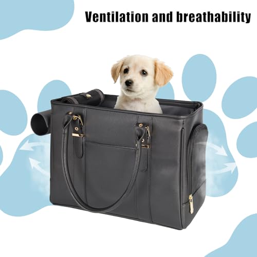 Fashion Pet Carrier Dog Purse Cat Bag Soft-Sided Carriers Travel Airline Approved, Stylish Leather Tote Handbag for Small Animal Puppy Kitten (Black) - color: Black