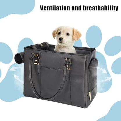 Fashion Pet Carrier Dog Purse Cat Bag Soft-Sided Carriers Travel Airline Approved, Stylish Leather Tote Handbag for Small Animal Puppy Kitten (Black) - color: Black