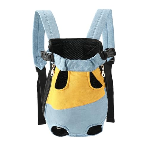 Lightweight Pet Backpack Carrier for Small Dogs & Cats - Easy-Fit Adjustable Straps, Basic Legs-Out Design, Durable for Daily Use (Fits Pets Under 15lb) (Yellow-Blue Color-Blocked, Medium) - color: Yellow-blue color-blocked, size: Medium(5.5lb-8.8lb)