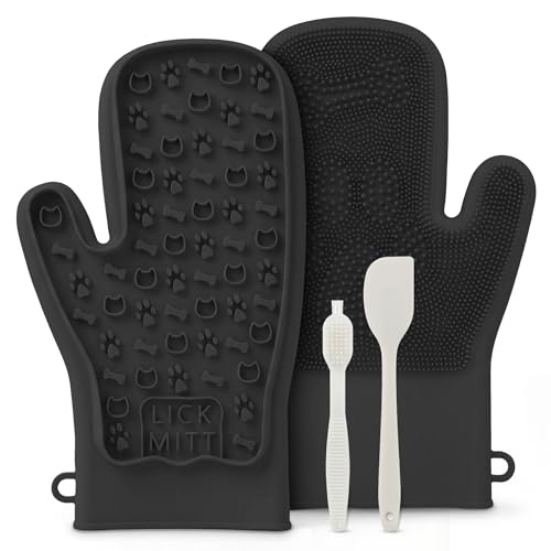 Lixy Pet LickMitt – Dual-Sided Calming & Grooming Mitt for Dogs and Cats – Human-Held Silicone Treat Mitt for Anxiety Relief, Bonding & Shedding – BPA-Free, Food-Grade, Easy Clean – Black - color: Black