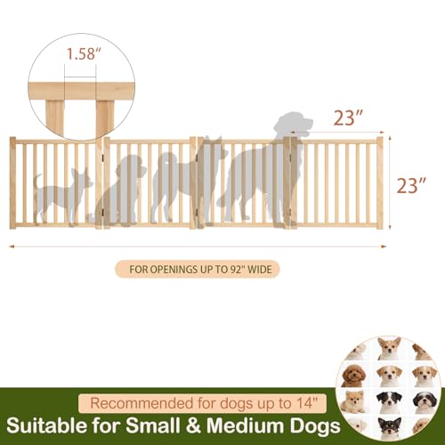 Freestanding Dog Gate Indoor, 23" H Wooden Foldable Dog Gates, No-Painted Portable Puppy Gate for Doorways Stairs- 4 Panels - size: 【4 Panels】H:23''
