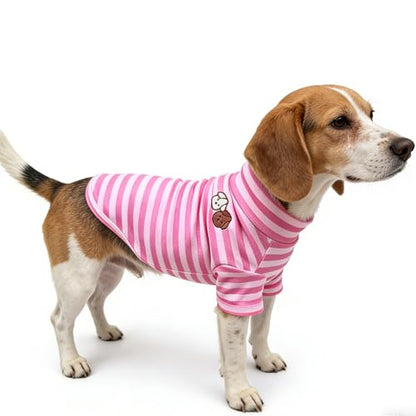 Turtleneck Dog Shirt Cute Doggie Embroidery Super Soft Dog Sweatshirt Stretchy Striped Puppy Pullover for Cats Small Medium Large Dogs (Pink Striped, Medium) - color: Pink Striped, size: Medium