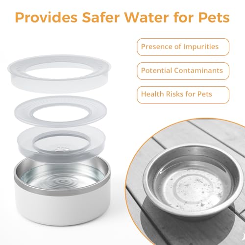 WENBOKMIN Stainless Steel Dog Water Bowl, Slow Dog Bowls with Non Slip Bottom, No Spill Detachable and Easy to Clean, Keep Xerosis Pilorum, 64oz, White - color: White