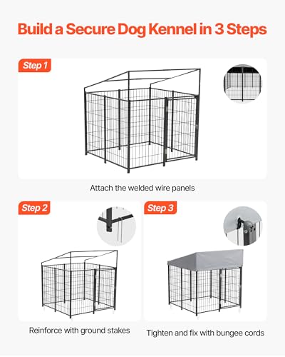 VEVOR Outdoor Dog Kennel, 3.67 x 3.78 x 4.1 ft Large Dog Kennel with Secure Lock, Outside Dogs Enclosures with UV-Resistant & Waterproof Roof Cover, Heavy Duty Pet Crate Cage Run for Large Dogs - size: 45.4"L x 44.0"W x 49.2"H