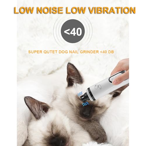 Dog Nail Grinder, 3-Speed, Ultra Quiet for Small to Large Dogs | Dual LED Lights for Quick Visibility, 7000-9000 RPM, <40dB, Ergonomic Grip, Multiple Grinding Ports, 2000mAh