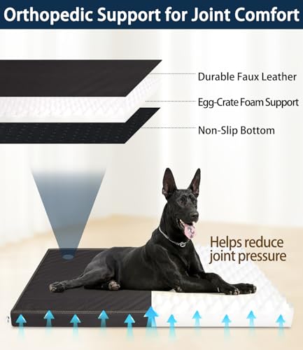 Waterproof Vinyl Leather Dog Bed for Small Dogs, Wipeable Dog Pad, Easy to Clean, Pet Hair Resistant Kennel Bed - color: Black, size: 28"L x 19"W x 3"Th
