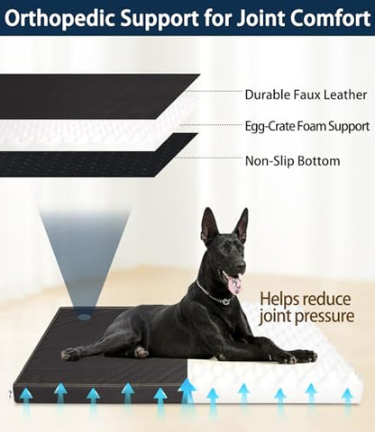 Waterproof Vinyl Leather Dog Bed for Small Dogs, Wipeable Dog Pad, Easy to Clean, Pet Hair Resistant Kennel Bed - color: Black, size: 28"L x 19"W x 3"Th