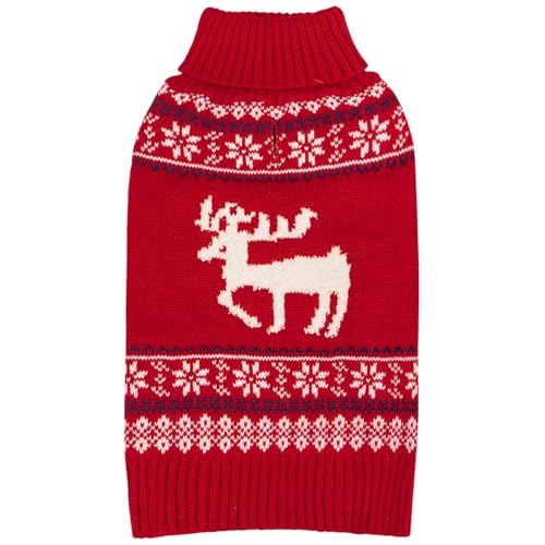 KYEESE Dog Christmas Sweater, Soft Turtleneck Dog Sweater for Small Dogs Boy Girl with Reindeer Pattern, Classic Winter Doggie Knitwear with Leash Hole, Cozy Warm Pet Clothes, Small - color: 2# Xmas, size: Small (4-7lbs)