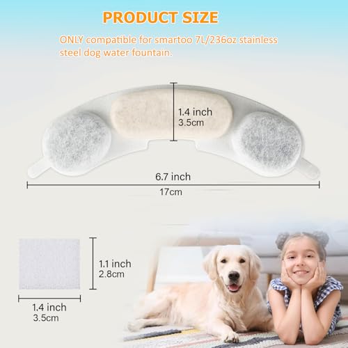 12 Pack Dog Water Replacement Filters Compatible with Smartoo 7L / 236oz / 1.8Gal Stainless Steel Dog Water Fountain, Pet Dog Fountain Filter Replacement,12 Filters + 12 Sponge