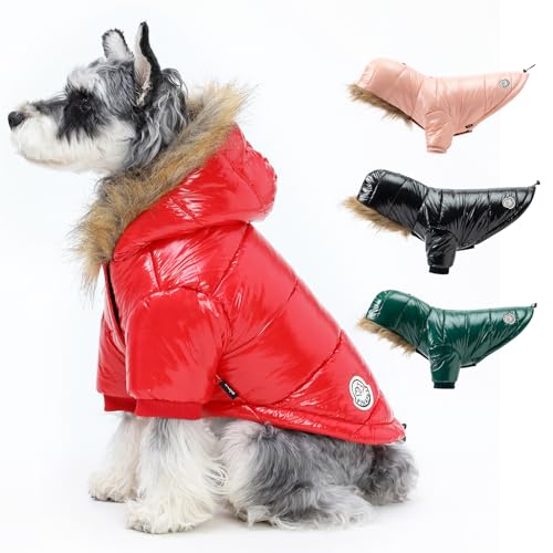 PINA Dog Winter Coat with Large Faux Fur Hood, Windproof and Warm, Suitable for Small to Large Dogs, Red, XL - color: Red, size: XL(chest:23.6in)