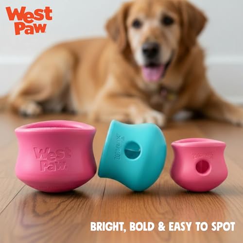 WEST PAW Zogoflex Toppl Interactive Treat Dispensing Puzzle Dog Toy for Mental Stimulation & Enrichment-Holds Kibble & Treats-Lickable, Freezable & Dishwasher Safe-Made in USA-Small-Teal - color: Teal, size: Small