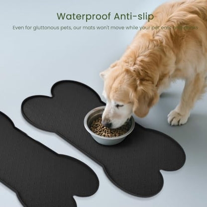 PWTAA Dog Food Mat Anti-Slip Silicone Dog Bowl Mat Thicker Pet Placemat Waterproof Cat Feeder Pad with Raised Edge Puppy Kitten Feeding Mats Suitable Small Medium-Sized Dogs Cats Eating Tray - 2PCS - color: Black, size: 25.6" x 13"-2PCS