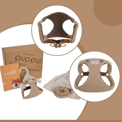 Puppytie No Pull xs Dog Harness with Multifunction Dog Leash,Soft Adjustable No Choke Escape Proof Pet Harness Vest,Denim Mocha Brown,XS - color: Pocket-Brown, size: XS