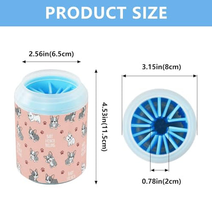 Cute Animals Puppies Pink Pattern Dog Paw Cleaner Cup with Soft Silicone Brush, Small Portable Lightweight Muddy Paw Washer for Dogs, Easy to Use Pet Foot Cleaner