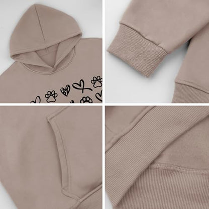 Womens Dog Paw Hoodie-Long Sleeve Pullover Fleece Lined Dog Mom Sweatshirts with Pocket - color: A-grey Brown, size: XX-Large
