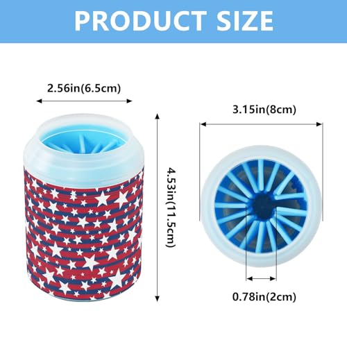 Stars Stripes Red Pattern Dog Paw Cleaner Cup with Soft Silicone Brush, Small Lightweight Portable Muddy Paw Washer for Dogs, Easy to Use Pet Foot Cleaner
