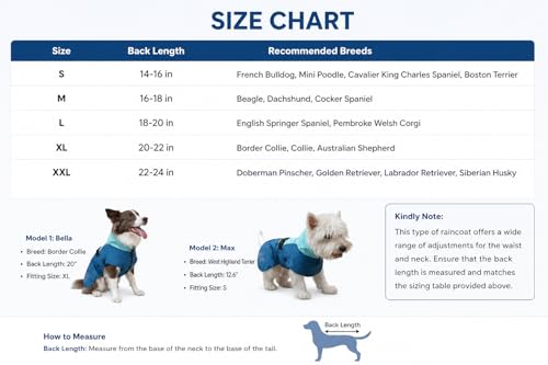 Dog Raincoat Waterproof Reflective, Lightweight Dog Rain Jacket with Hood, Adjustable Pet Rain Coat for Small Medium Large Dogs, Windproof & Packable with Storage Bag (Small) - size: Small up to 16'' back length