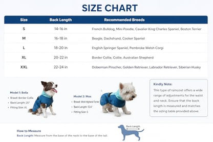 Dog Raincoat Waterproof Reflective, Lightweight Dog Rain Jacket with Hood, Adjustable Pet Rain Coat for Small Medium Large Dogs, Windproof & Packable with Storage Bag(Medium) - size: Medium up to 18'' back length
