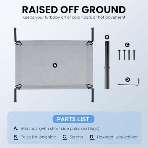 Heeyoo Elevated Dog Bed, Cooling Raised Pet Cot with Chew Proof Mesh Fabric and Steel Frame, Portable Dog Cot Bed with No-Slip Rubber Feet, 42 in - color: Grey, size: 42"L x 30"W x 8"H