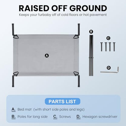 Heeyoo Elevated Dog Bed, Cooling Raised Pet Cot with Chew Proof Mesh Fabric and Steel Frame, Portable Dog Cot Bed with No-Slip Rubber Feet, 42 in - color: Grey, size: 42"L x 30"W x 8"H