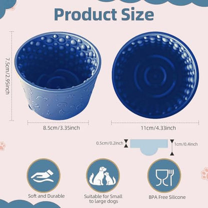 Dog Slow Feeder Lick Bowl, Non-Slip Dog Licking Treat Dispenser, Slow Feeder Bowls for Small Medium Large Breed Dogs, Anxiety Relief & Anti-Choking, BPA Free Silicone (Dark Blue, 1.6 Cup) - color: Dark Blue