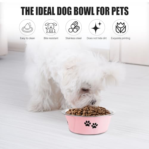 Stainless Steel Dog Bowls, Nonslip Rubber Bottom No Spill Proof Skid Metal Insulated Dog Bowls for Large Medium Small Breed Dogs (Pink, 3.6 Cups/29 OZ) - color: Pink, size: 3.6 Cups/29 OZ