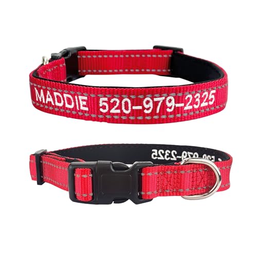 Custom Reflective Dog Collars with Embroidered Name and Phone Number, Soft Neoprene Padded Breathable Nylon Personalized Pet Collar Adjustable for Large Medium Small Dogs