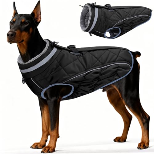 Dog Coat, Warm Dog Winter Coat for Large Dogs, Waterproof Jacket with Harness Built in, Reflective Turtleneck Cold Weather Coats with Zipper,Pet Fleece Vest Snow Jacket, Black XXXL - color: Black, size: XXXL