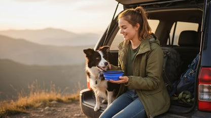 Silicone Foldable Pet Food Water Feeder, Collapsible Travel Bowl for Dog and Cat, Outdoor Portable (Blue) - color: Blue