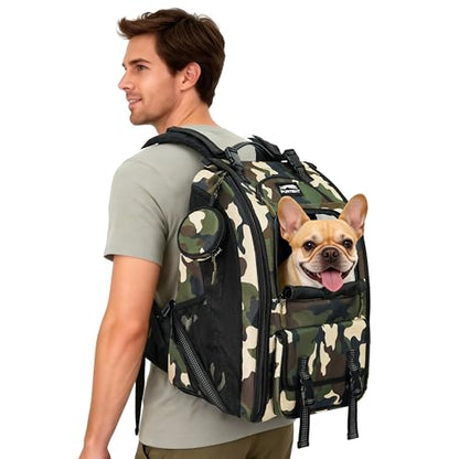 Dog Backpack Carrier with Ergonomic Support, Padded Straps and Ventilation, Hiking Pet Backpack with Safety Tethers, Reflective Trim and Waist Support, Up to 22lbs