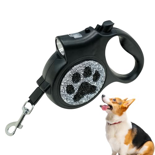 Led Retractable Dog Leash – 16ft Leash with Handcrafted Sparkle Detail Tangle-Free One-Hand Brake Soft Grip Handle for Small & Medium Dogs Up to 77lbs (DL-BK) - color: DL-BK