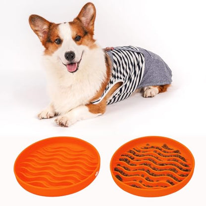 Slow Feeder Dog Bowls, Silicone Food Bowl Anti-Gulping, Pets Puppy Slow Feeder with Suction Cups, Dishwasher Microwave Safe for All Small Medium Dogs, Wave Design Orange - color: orange