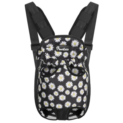 Pawaboo Pet Carrier Backpack, Adjustable Pet Front Cat Dog Carrier Backpack Travel Bag, Legs Out, Easy-Fit for Traveling Hiking Camping for Small Medium Dogs Cats Puppies, Small, Black Daisy - color: E-Black Daisy, style: Small (Pack of 1)