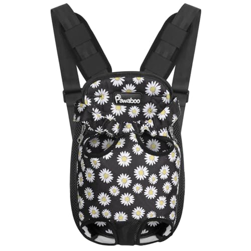 Pawaboo Adjustable Dog Carrier Purses, Pet Front Cat Travel Bag Dog Carrier Purses for Traveling Hiking Camping, Legs Out, Easy-Fit for Small Medium Dogs, M, Black Daisy - color: E-Black Daisy, style: Medium (Pack of 1)