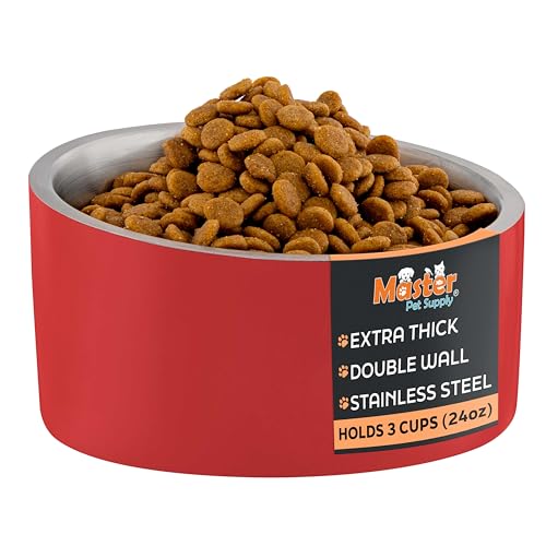 Master Pet Supply Stainless Steel Slanted Dog Cat Food Bowl - 24 oz Heavy Duty - Crimson Flame, Double Wall Insulated, Non-Slip Elevated Bowl for French Bulldogs Pugs Cats, Anti Rust Dishwasher Safe - color: Crimson Flame, size: 3 Cups (24 oz)