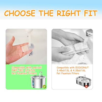 18 Set Cat Fountain Replacement Filters Compatible with oneisall PWF-001 2L/67oz Stainless Steel Pet Water Fountain Filters with Replacement Pre-Filter Pump Sponges