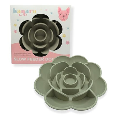 Hanara Sillicone Slow Feeder Dog Bowls & Lick Mat with Suction Bottom | Rose Petals Design | Promotes Better Digestion, Prevent Choking | Dish Washer Safe | Great Size for All Breed (Sage Green) - color: Sage Green