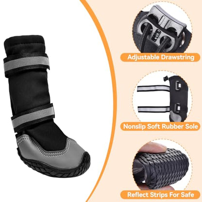 Dimicoo Dog Shoes,Waterproof Dog Boots for Winter,Anti-Slip Dog Snow Booties for Large Small Medium Dogs,Reflective Paw Protectors for Outdoor Walking Hiking - size: 8# (Insole Width 3″)for 74~91lbs