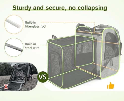 pecute Cat Backpack Carrier Expandable, Cat Backpack with Curtain - color: Grey with Shade Cover, size: 12.6"L x 10.2"W x 16.5"H