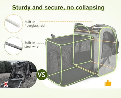 pecute Cat Backpack Carrier Expandable, Cat Backpack with Curtain - color: Grey with Shade Cover, size: 12.6"L x 10.2"W x 16.5"H