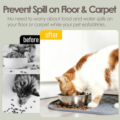 Pet Feeding Mat, Waterproof Anti-Slip Placemats for Dog Cat Bowl Silicone Pet Food Mat, Raised Edge Prevent Spills on Floor & Carpet, Dishwasher Safe (Gray, 11" x 11") - color: Gray
