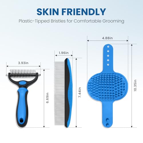Double-Sided Pet Grooming Rake - 4-in-1 Professional Pet Grooming Kit Deshedding Dematting Tool for Dogs Cats Extra-Wide Grooming Brush & Deshedder Comb for Long & Short Haired Pets (Blue Kit 4PCS) - color: Blue Kit 4PCS