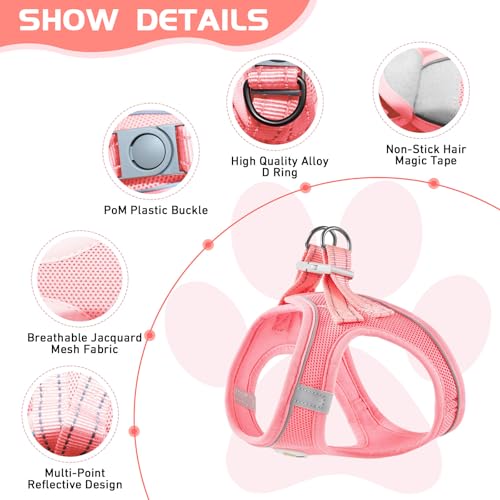 Soft Mesh Dog Harness and Leash Set, No Pull Puppy Harness and Leash Set, Reflective Step in Harness for Small Medium Dogs, Easy Walk Escape Proof Vest Harnesses (Pink, XS) - color: Pink, size: XS