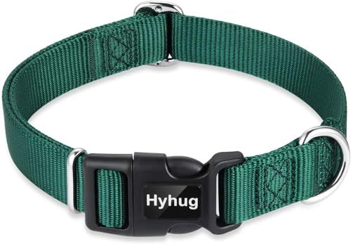 Hyhug Small Dog Collar Quick-Release Green| Heavy-Duty Nylon Puppy Collar, Adjustable & Durable Pet Supplies for Boy & Girl Dogs (Small, Dark Green) - color: Dark Green, size: Small
