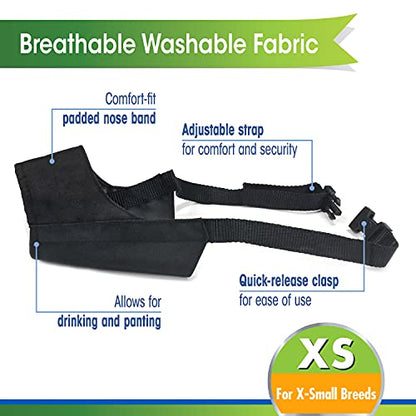 Four Paws Walk-About Quick-Fit Adjustable Dog Muzzle for X-Small Dogs, Washable & Breathable, Black, 1 Count - size: 1-X-Small Regular Snout