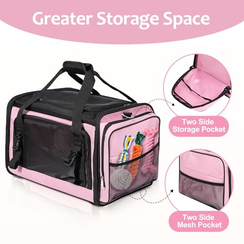 Discala Extra Large Cat Carrier for 2 Cats, Pet Carrier, Dog Carrier for Small Dogs, Cat Carrier Soft, Collapsible Large Pet Carrier for Traveling Indoor and Outdoor Uses - Pink 24"x16"x16"