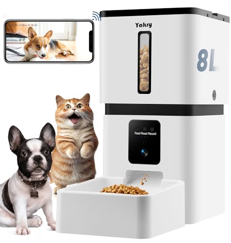 Yakry Automatic Dog Feeder with Camera - 8L/33 Cups Smart Pet Feeder for Small/Medium Dogs & Cats, 5GHz/2.4GHz WiFi App Control, 1080P HD Night Vision, 2-Way Audio, Timed Dry Food Dispenser Indoor - size: 8L
